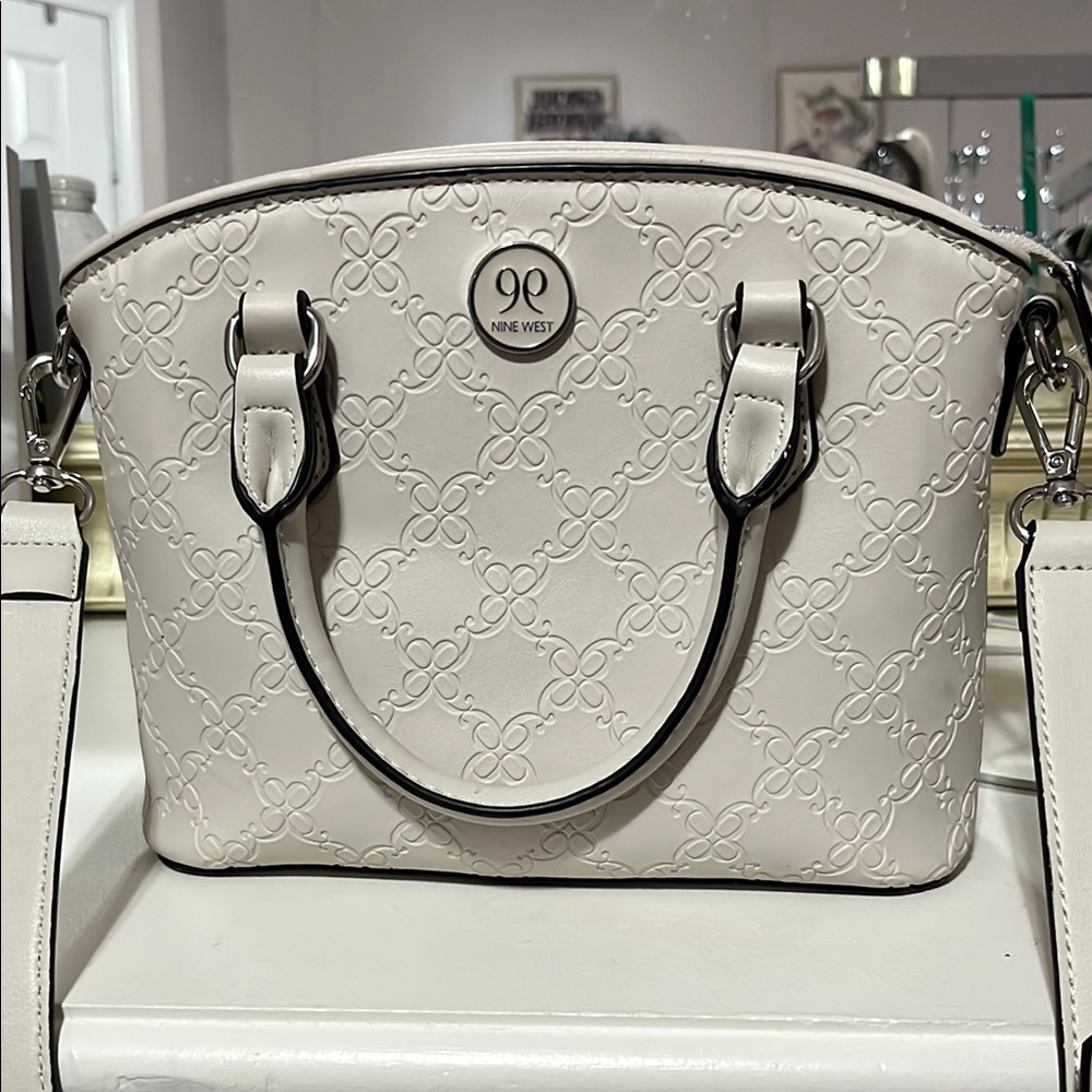Nine West Cream Satchel with Silver Hardware